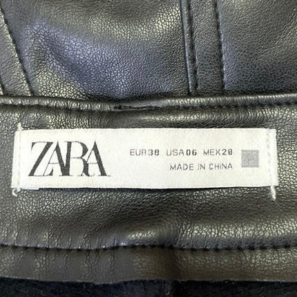 Zara Women's Black Faux Vegan Leather High Waist Straight Leg Trousers Pants 6