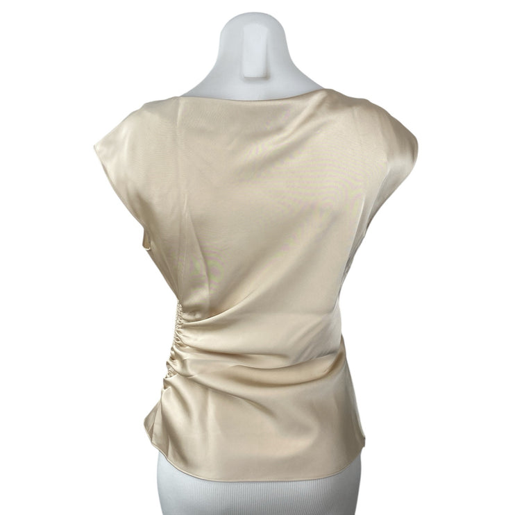 Banana Republic Beige Champagne Silk Satin Drop Sleeve Ruched Blouse Top Size 4