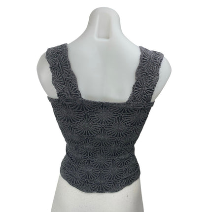 Free People Love Letter Black floral Knit Sleeveless Cami Crop Tank Top Sz XS/S