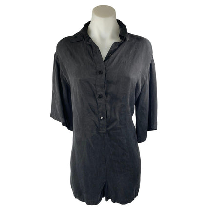Zara Women's Black Button Front 3/4 Sleeve Wide Leg Shirt Jumpsuit Romper Size S