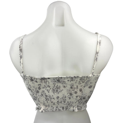 Aritzia Wilfred White Floral Smocked  Square Neck Camisole Crop Tank Top Size S