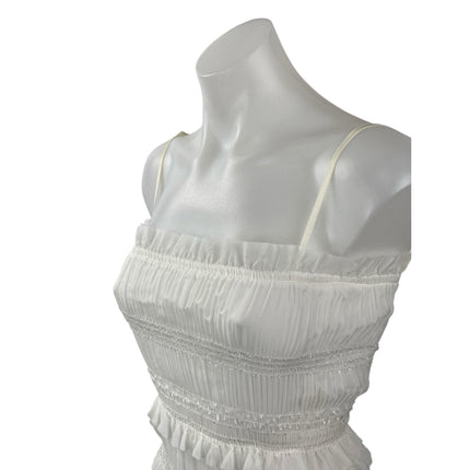 NEW Commense White Smocked Ruffle Tiered Cami Slit Midi Bodycon Dress Size XS