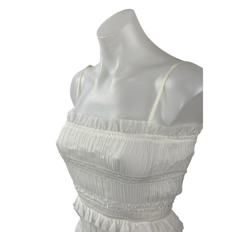 NEW Commense White Smocked Ruffle Tiered Cami Slit Midi Bodycon Dress Size XS