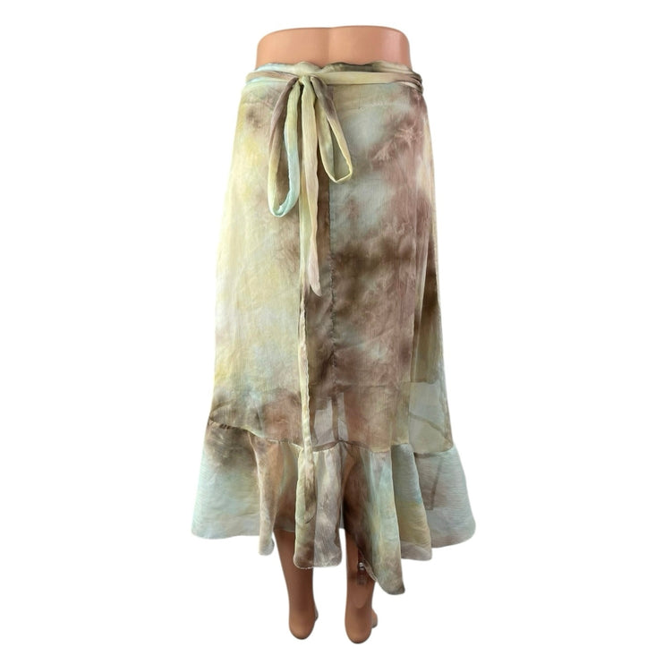 Allison Womens Multicolor Tie Dye Chiffon Asymmetric Ruffles Midi Wrap Skirt S/P