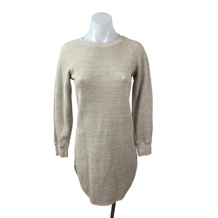 Uniqlo Beige Long Sleeve Waffle Knit Crewneck Thermal Mini Sweater Dress Sz XXS