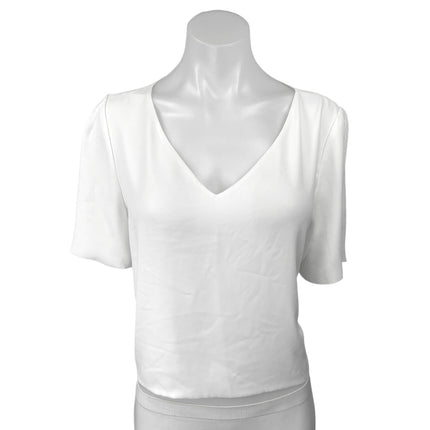 Aritzia Babaton Women's White V-Neck Short Sleeve Casual Shirt Blouse Top Size L