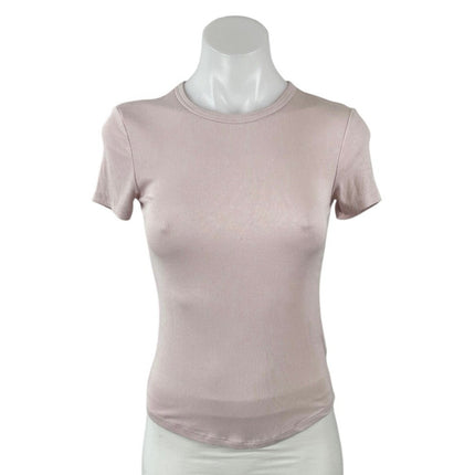 Artizia Sunday Best ReRib Pink Short Sleeve Ribbed Knit Crew Neck T Shirt Top XS