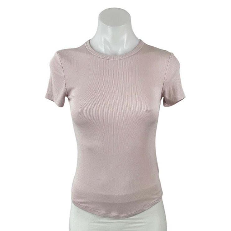 Artizia Sunday Best ReRib Pink Short Sleeve Ribbed Knit Crew Neck T Shirt Top XS