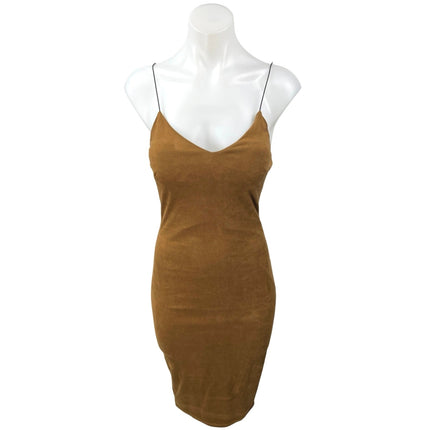 The Vintage Shop Brown Faux Suede Vegan Sleeveless Cami Mini Bodycon Dress Sz S