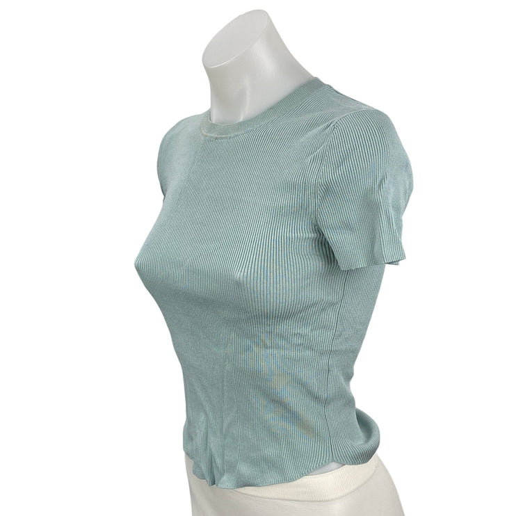 Aritzia Babaton Women's Sky Blue Short Sleeve Ribbed Knit T Shirt Tee Top Size S