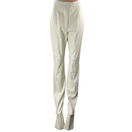 LIYA Cream White Faux Leather High Rise Slim Fit Straight Leg Trouser Pants US 6
