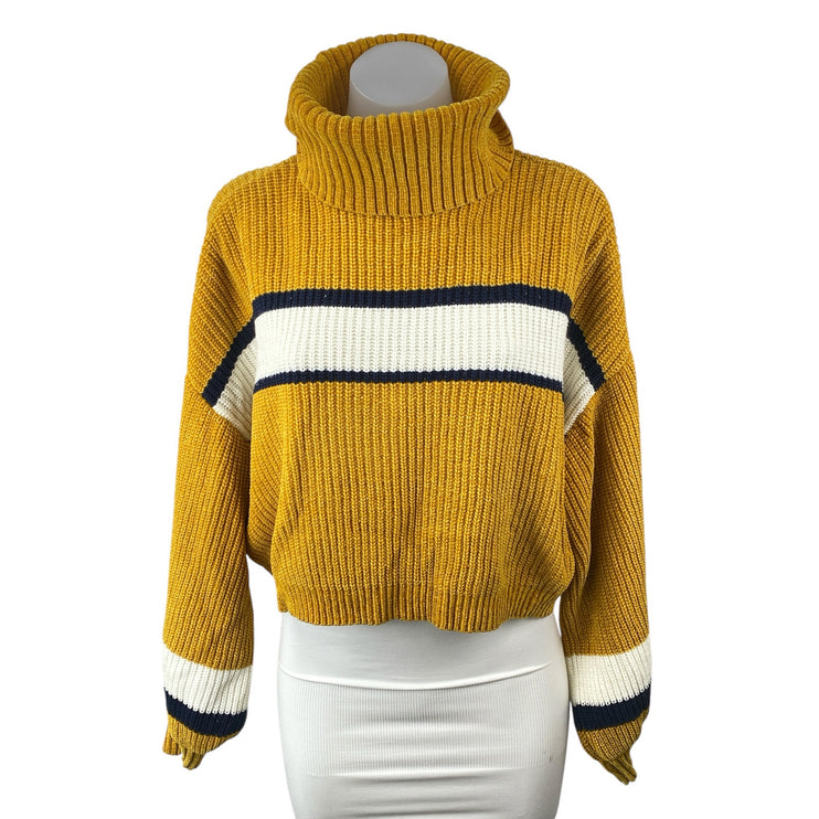 MM by My Michelle Women's Yellow Striped Turtleneck Ribbed Knit Sweater Top Sz L
