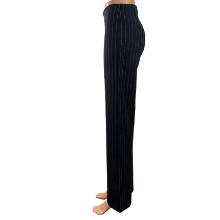 MNG Mango Black Pin Striped High Waisted Straight Leg Trousers Dress Pants Sz S