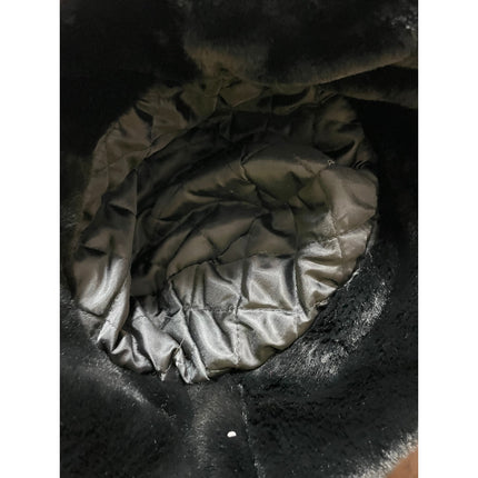 Women's Black Cream Faux Fur Fleece Soft Snow Winter Bucket Hat Cap Set of 2 OS