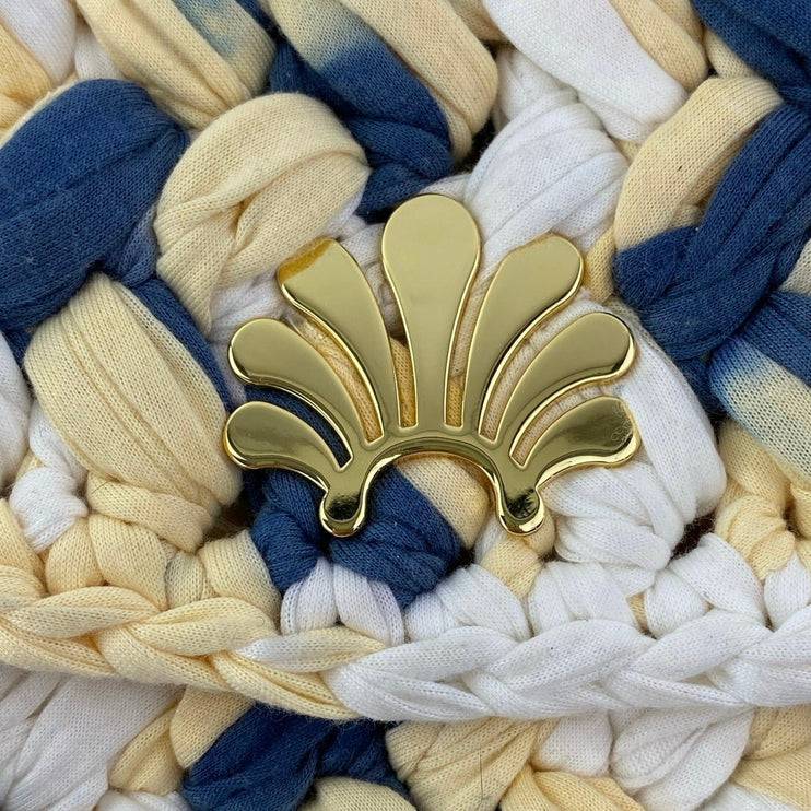 Lele Sadoughi Abalone Blue Yellow Braided Lyle Snap Shoulder Bag Handbag OS