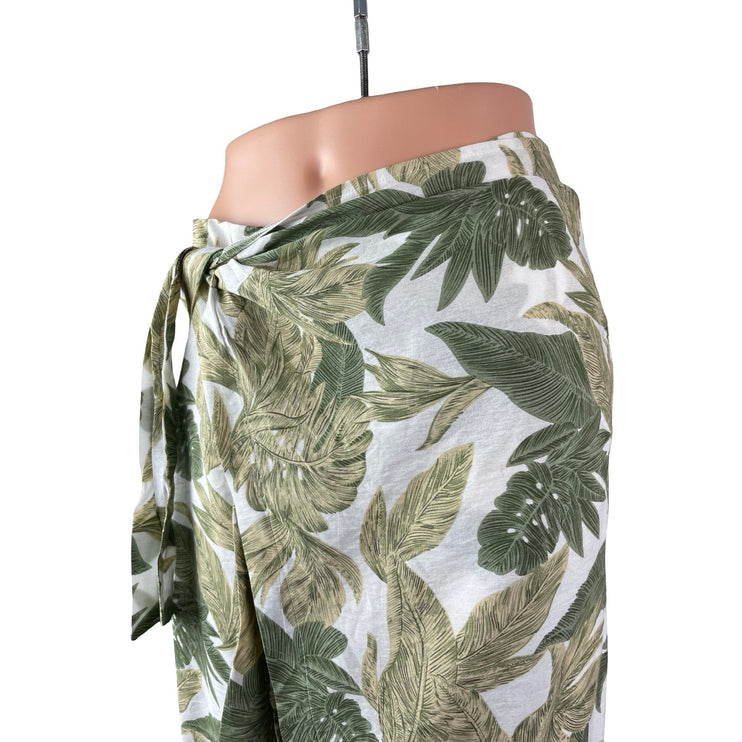 Calista Women's Green Floral High Waisted Wrap Tie Pencil Knee Length Skirt M
