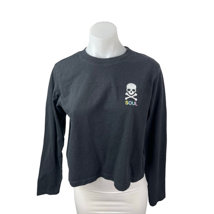 Soulcycle Women's Black Skull Logo Long Sleeve Crewneck T Shirt Tee Top Size S