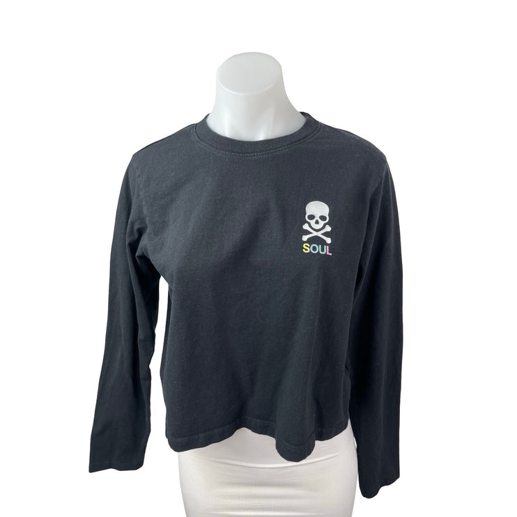 Soulcycle Women's Black Skull Logo Long Sleeve Crewneck T Shirt Tee Top Size S