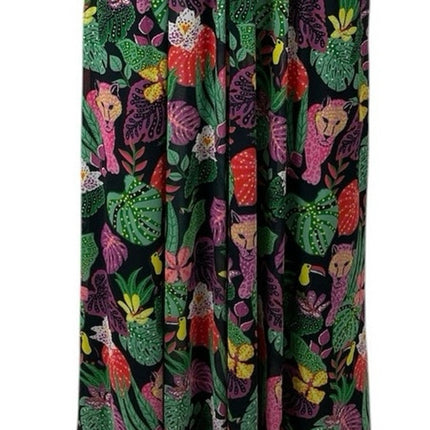 Betsy Johnson Paulina Tropical Black Halter V Neck Open Back Maxi Dress Size XS