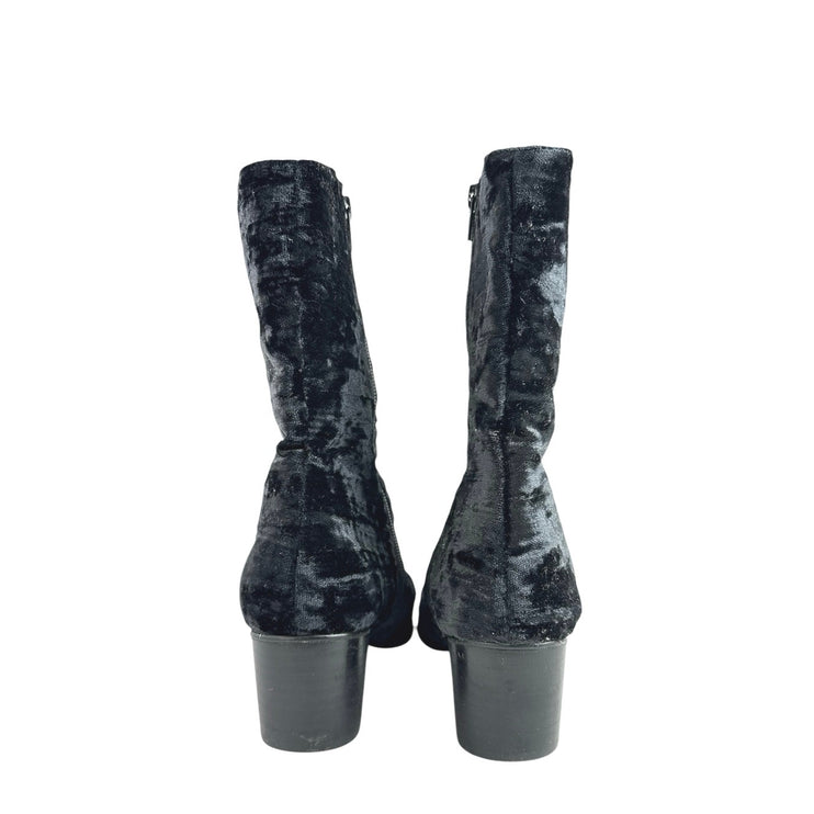 Internationally Blank Hype Black Crushed Velvet Velour Zip Heeled Boots Size 10