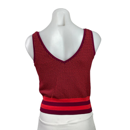 Zara Knit Womens Red Block Print Striped Sleeveless V-neck Cropped Tank Top Sz S