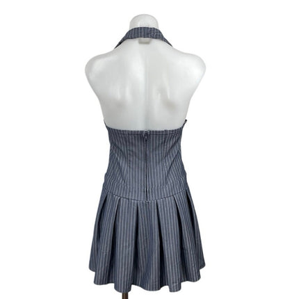 City Studio Collared Pleated Button Mini Halter Tank Flare A-Line Shirt Dress S