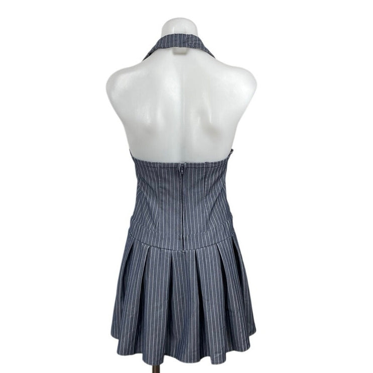 City Studio Collared Pleated Button Mini Halter Tank Flare A-Line Shirt Dress S