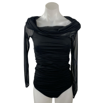 Abercrombie & Fitch Black Cowl Neck Mesh Long Sleeve Blouse Bodysuit Top Size S
