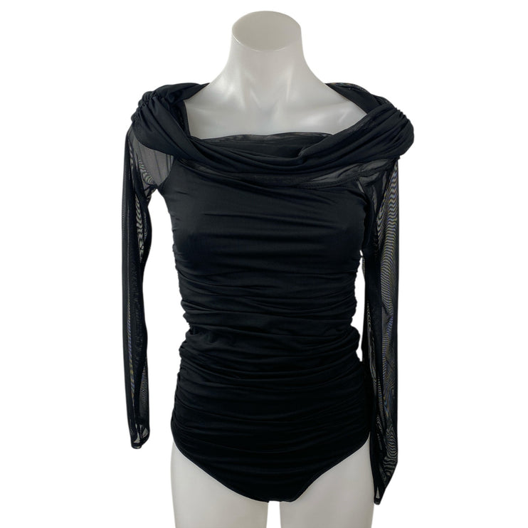 Abercrombie & Fitch Black Cowl Neck Mesh Long Sleeve Blouse Bodysuit Top Size S