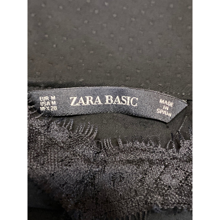 Zara Black Sleeveless Lace Floral Trim Sheer V Neck Cami Camisole Tank Top Sz M