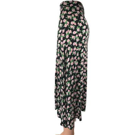 Zara Women's Black Rose Floral Slit Zipper Midi Straight A-line Skirt Size XS