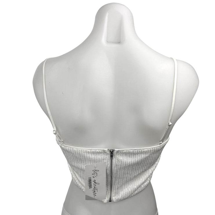 NEW 12th Tribe White Soiree Sequin Sparkly Shimmer Camisole Crop Tank Top Size S