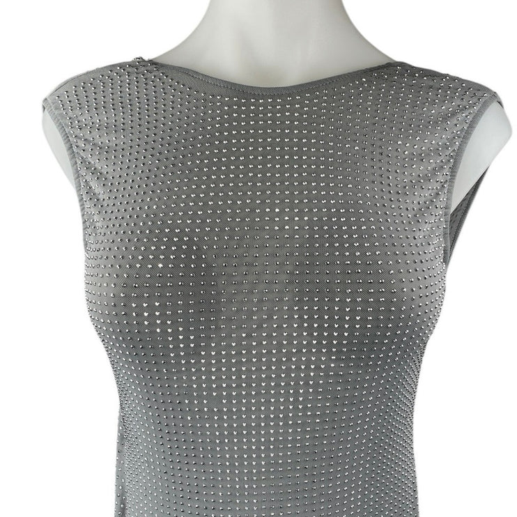 Zara Women's Gray Rhinestone Sleeveless Open Back Tank Bodysuit Top Size S