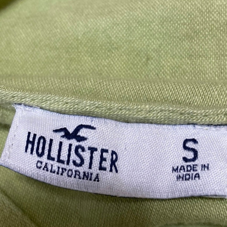 Hollister Women's Green Short Puff Sleeve Deep V Neck Tie Hem Crop Top Size S