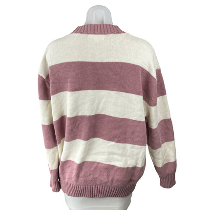 Jessica Simpson Women's Pink White Stripe Long Sleeve Sweatshirt Sweater Top M
