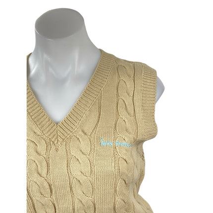 Iets Frans Women's Tan Beige Khaki Cable Knit V Neck Tank Sweater Vest Top M
