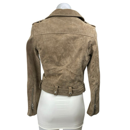 BlankNYC Beige Tan 100% Leather Suede Long Sleeve Zip Up Biker Moto Jacket Sz S