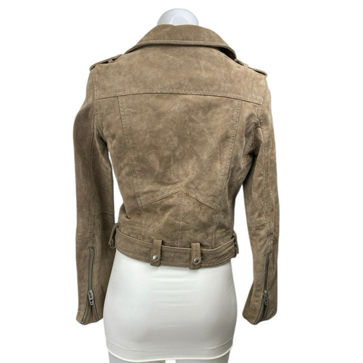 BlankNYC Beige Tan 100% Leather Suede Long Sleeve Zip Up Biker Moto Jacket Sz S