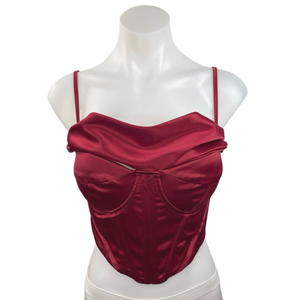 Women's Red Purple Satin Adjustable Spaghetti Strap Crop Bustier Corset  Top S