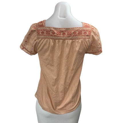 Madewell Peach Orange Embroidered Square Neck Short Puff Sleeve Blouse Top XS