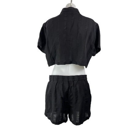 NEW Solid & Striped The Cropped Cabana Shirt Black Linen & Mini Shorts Sets Sz L