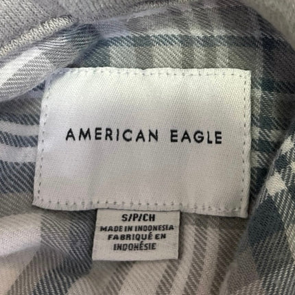 American Eagle Gray Plaid Cozy Cabin Flannel Crop Hoodie Hooded Shirt Top Size S