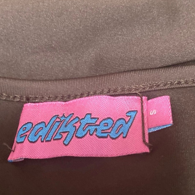 Edikted Brown Long Sleeve Crew Neck Open Back Cutout T Shirt Bodysuit Top Size S