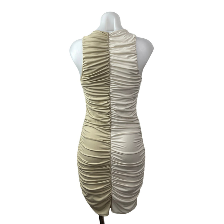 Abercrombie & Fitch Beige Khaki Colorblock Cutout Ruched Mini Bodycon Dress ST