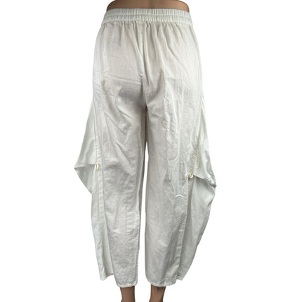 Seeaash Women's White High Rise Elastic Waist Wide Leg Baggy Trousers Pants XS