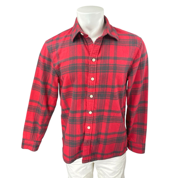 Hollister Men's Red Black Plaid Flannel Long Sleeve Button Up Shirt Top Size S
