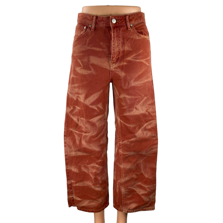 Urban Outfitters Brown Waxed High Waisted Wide Leg Baggy Denim Jeans Size 26