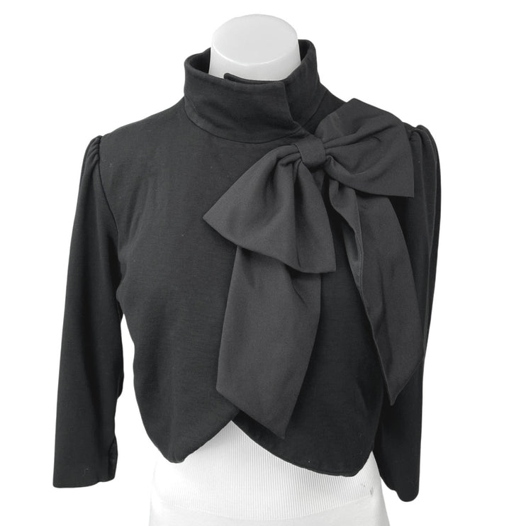 Alice + Olivia Addison Black Bow Turtleneck Crop Sweater Jacket Blazer Top Sz L