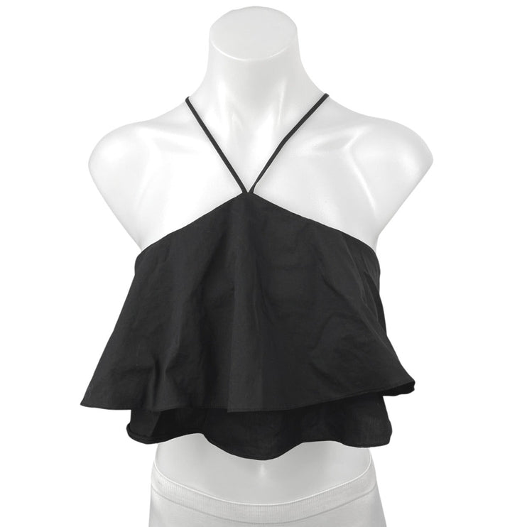 Zara Woman Black Ruffle Tiered Halter Sleeveless Cami Crop Tank Top Size M