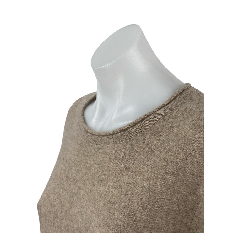 Aqua 100% Cashmere Women's Beige Crew Neck Long Sleeve Sweatshirt Sweater Top L